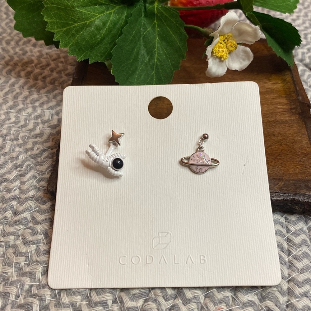 Codalab Fun Mismatched Post Earrings Astronaut and Planet